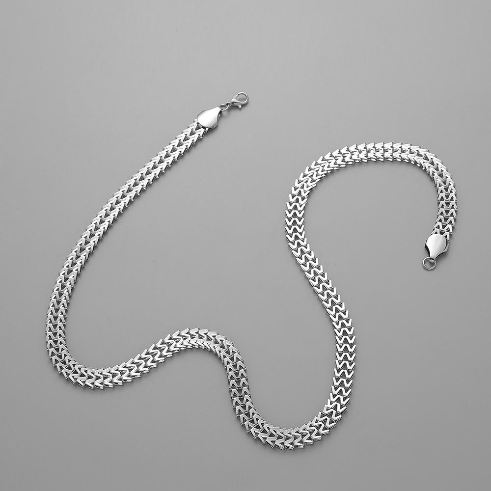 Fashion Men's Flat Snake W-shaped Chain Punk Trend Personality Versatile Simple Silver Necklace