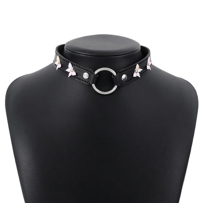 N1696 Harajuku Net Red Fashion PU Leather Necklace Coil Personality Dark Butterfly Sweet Necklace Female