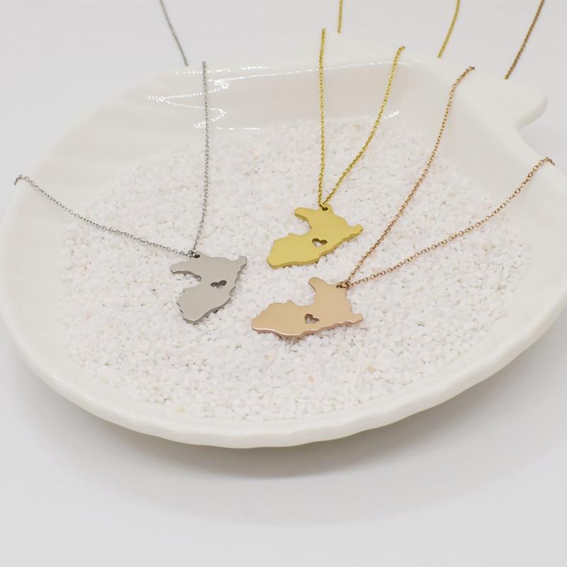 Simple personality titanium steel Peru map necklace pendant female popular all-match heart-shaped pendant