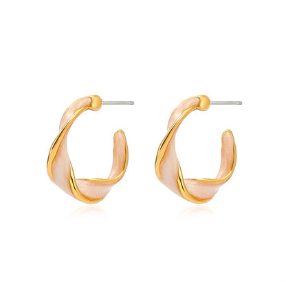 Dongdaemun Niche Oil Drip Spiral Earrings Net Red Temperament Versatile C-shaped Earrings High-end French Earrings