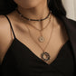 Personalized rivet leather rope necklace trendy hexagram coin pendant three-layer punk necklace