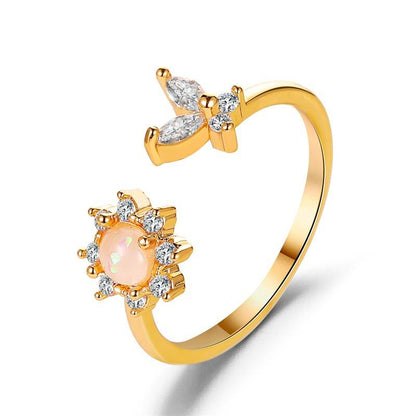 Jewelry Temperament Opal Sunflower Ring Dreamy Simple Sweet Butterfly Opening Women's Ring