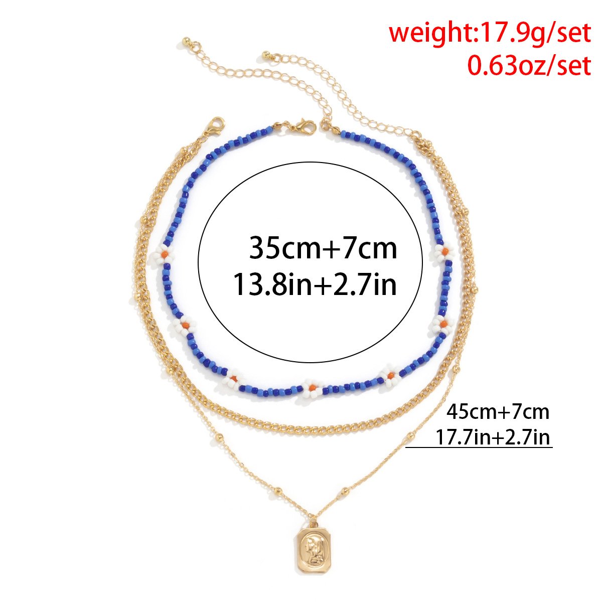 Jewelry fashion small daisy flower rice bead necklace simple metal portrait tag necklace female