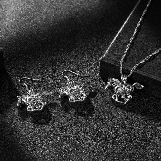 Pegasus Luminous Earring Necklace Set Halloween Hip Hop Animal Earrings Pendant Jewelry