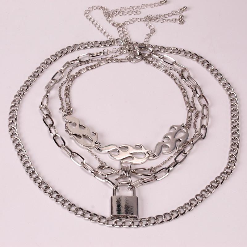 Jewelry Punk Hip Hop Knotted Chain Flame Necklace Fashion Alloy Lock Pendant Necklace Women