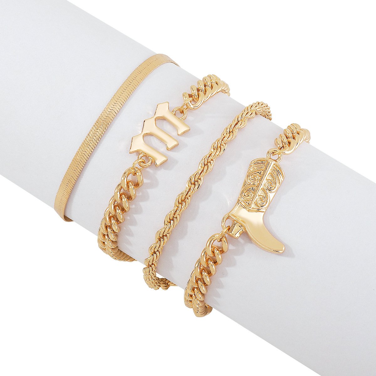 B1857 Exaggerated Retro Metal Bracelet Punk Hip Hop Digital Boots Geometric Design Chain Jewelry