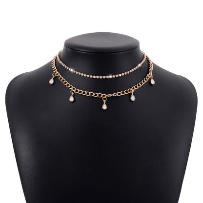 N1632 Simple and creative multi-layer necklace claw chain water drop tassel necklace sweet cool niche necklace