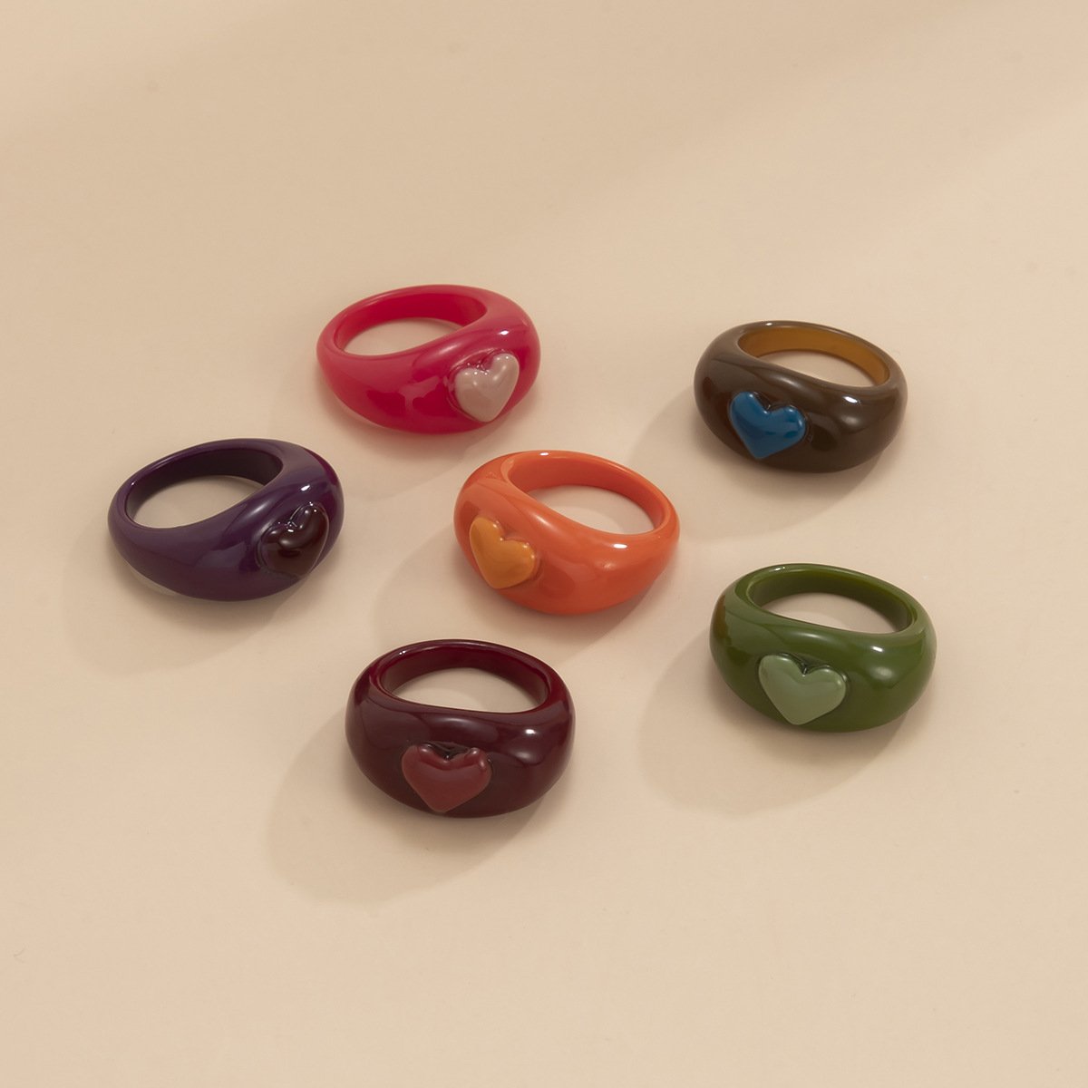 Jewelry Sweet Cool Macaron Peach Heart Ring Retro Simple Heart Shaped Acrylic Ring Bracelet