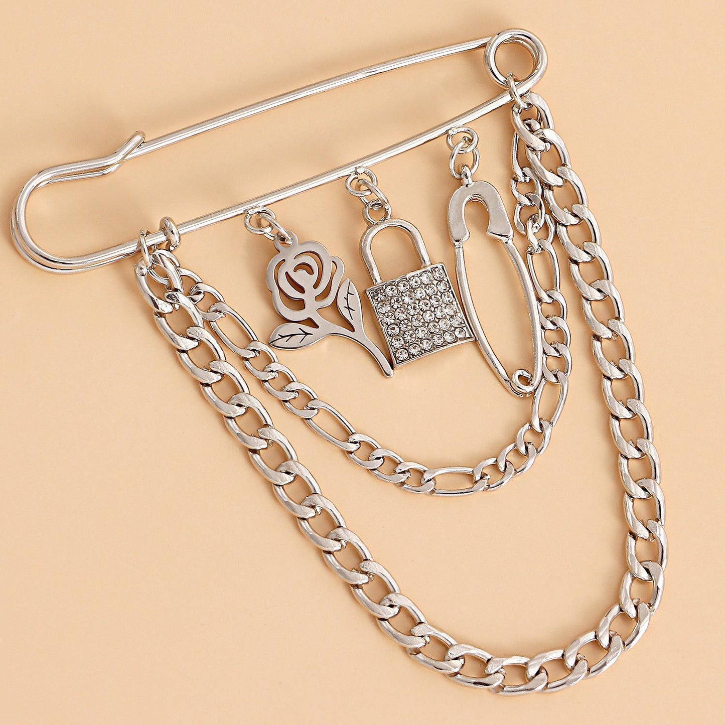 Jewelry Valentine's Day rose pendant brooch accessories female punk steel color padlock pin pendant