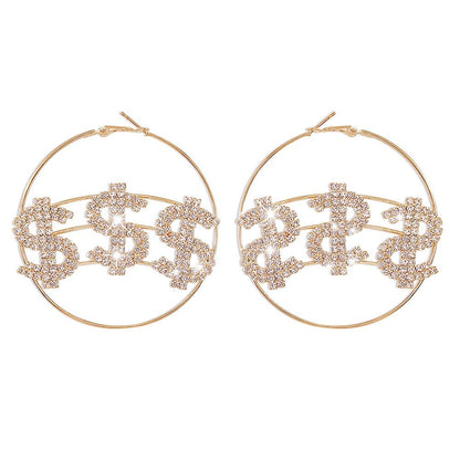 E152 Temperament and fashion earrings full of diamonds and dollar symbols trendy earrings design exaggerated new earrings