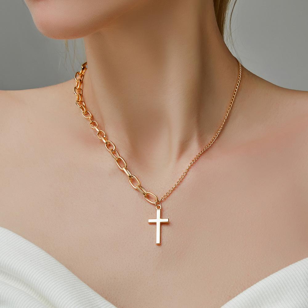 Ins design sense chain asymmetric cross necklace temperament simple pendant clavicle chain female