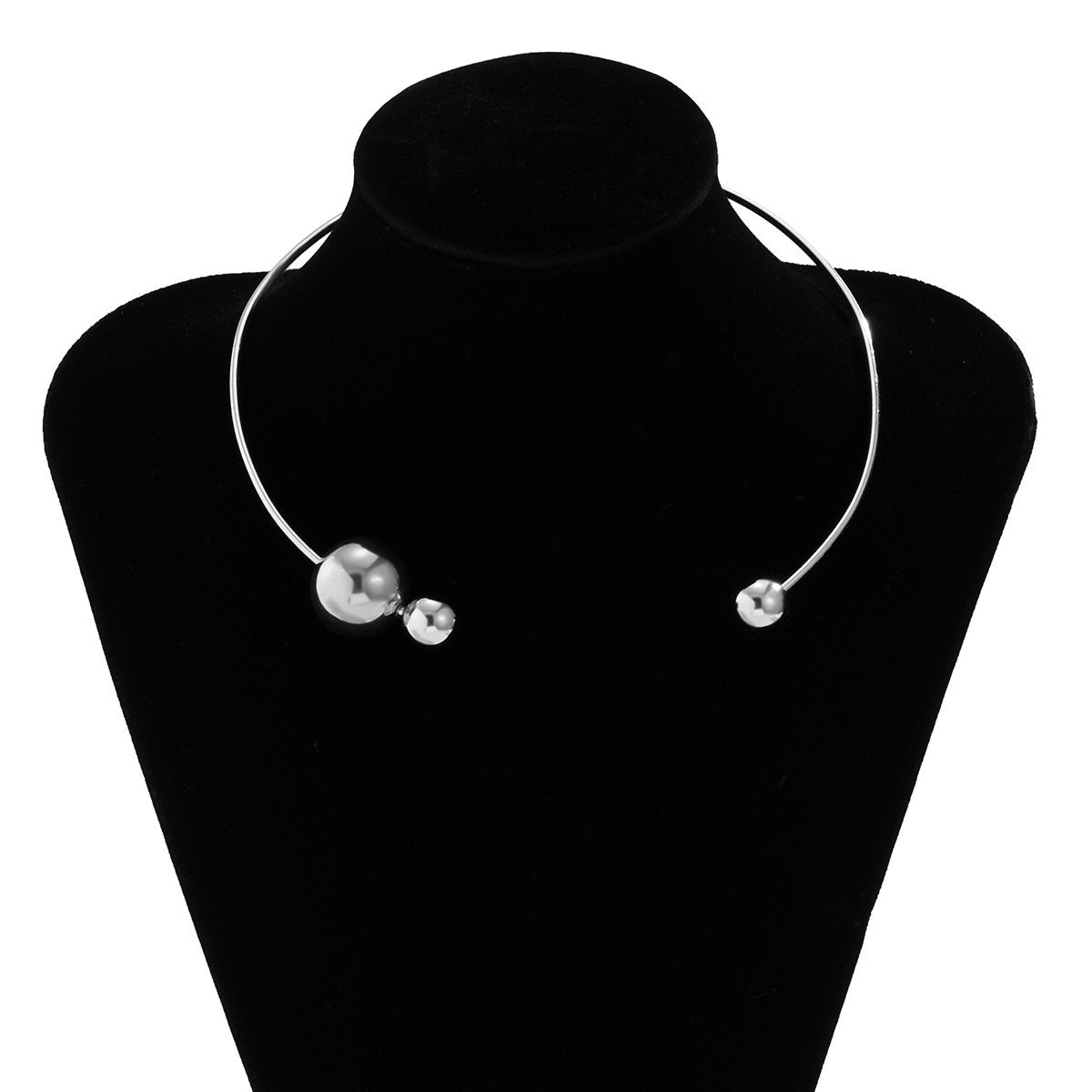 Jewelry Simple Geometric Imitation Pearl Necklace Female Personality Metal Stitching Ball Collar Necklace
