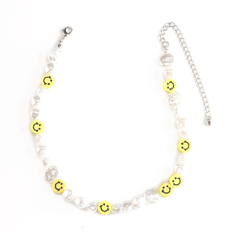 Jewelry Retro Baroque Pearl Clavicle Necklace Personality Simple Trendy Women Soft Pottery Smiley Necklace