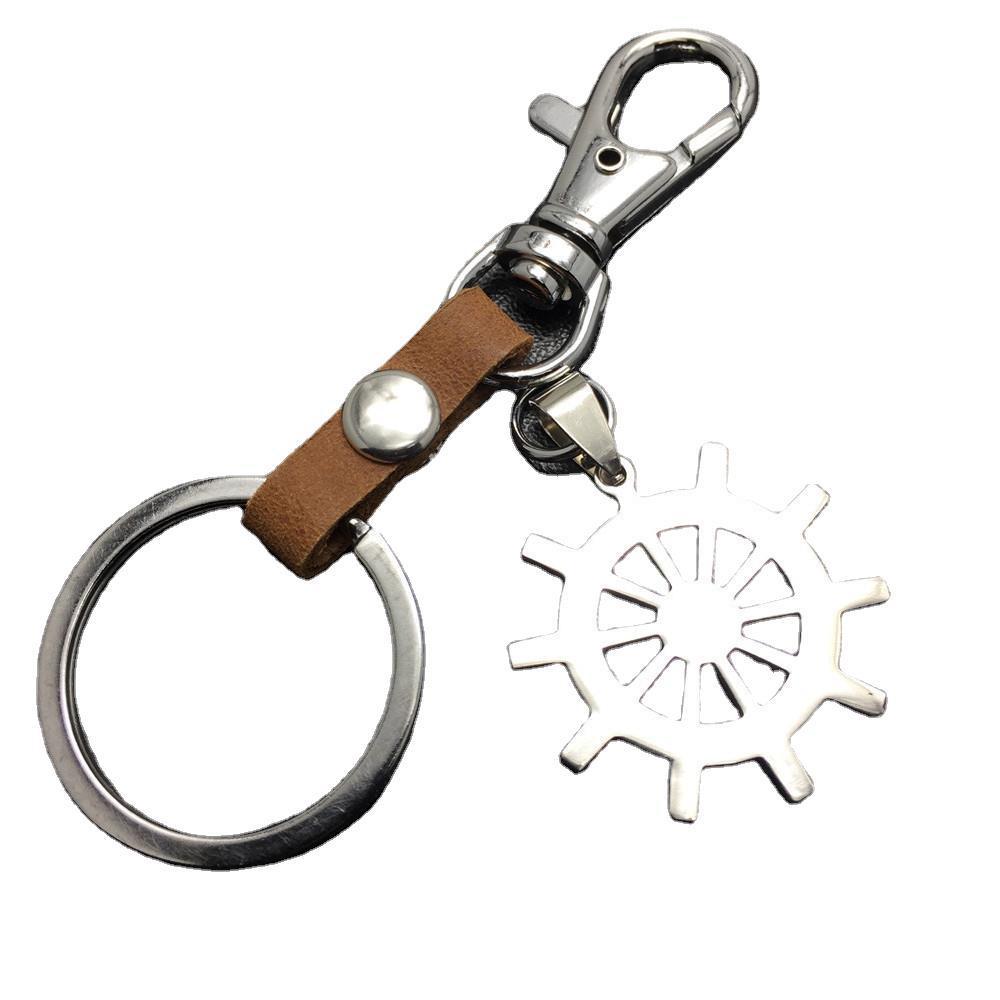Rudder titanium steel car key pendant cowhide key chain car hanging logo