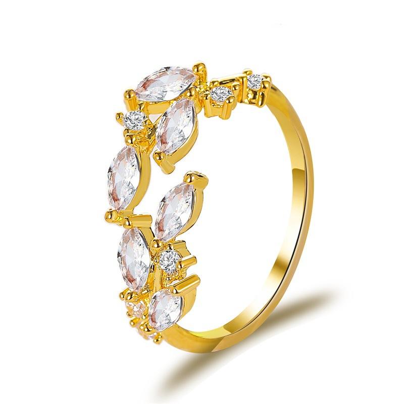 Jewelry temperament all-match zircon leaf ring Mori simple opening crystal leaf ring female