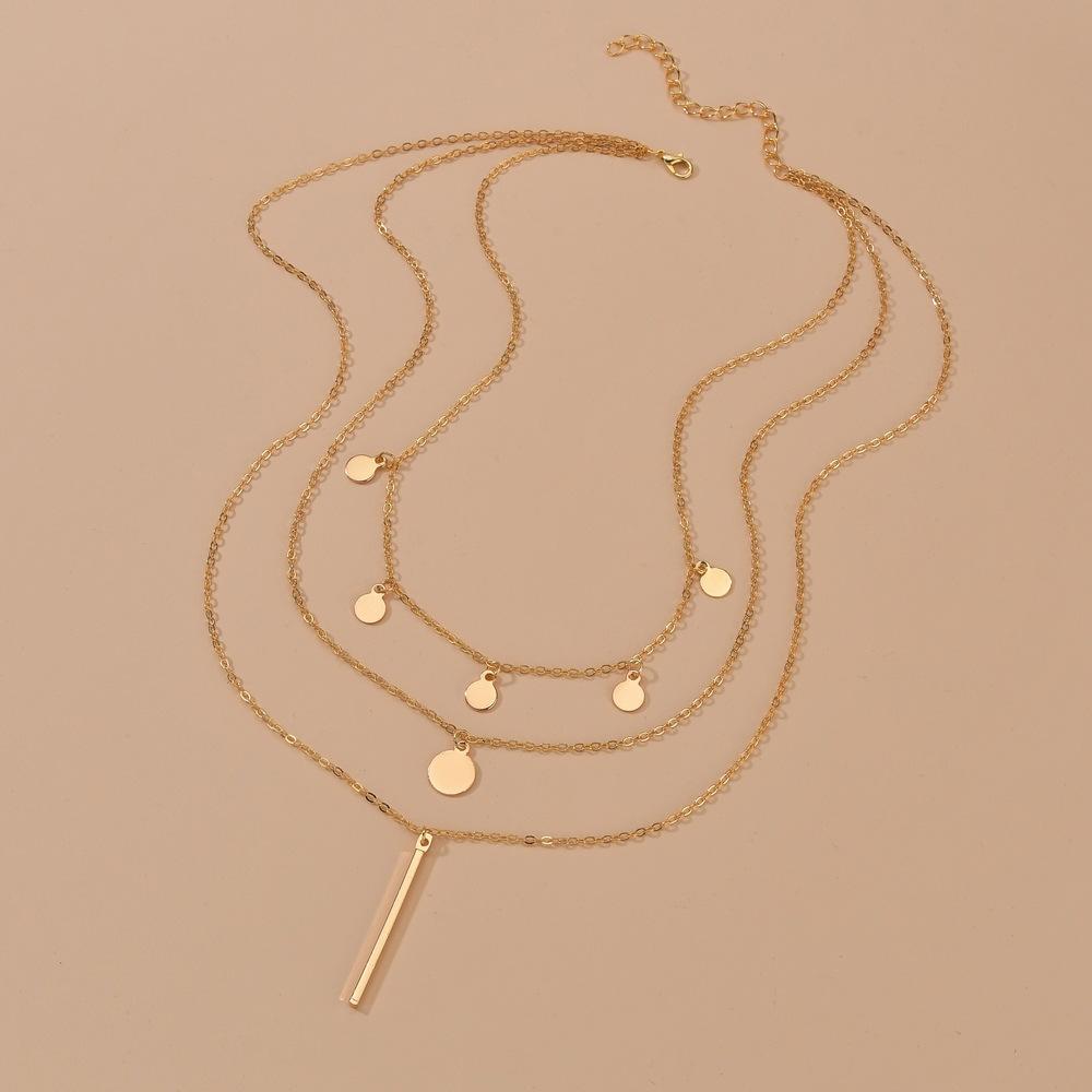 Simple small round piece personalized tassel long pendant fashion stacked multi-layer necklace female accessories
