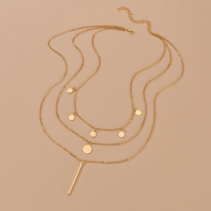 Simple small round piece personalized tassel long pendant fashion stacked multi-layer necklace female accessories