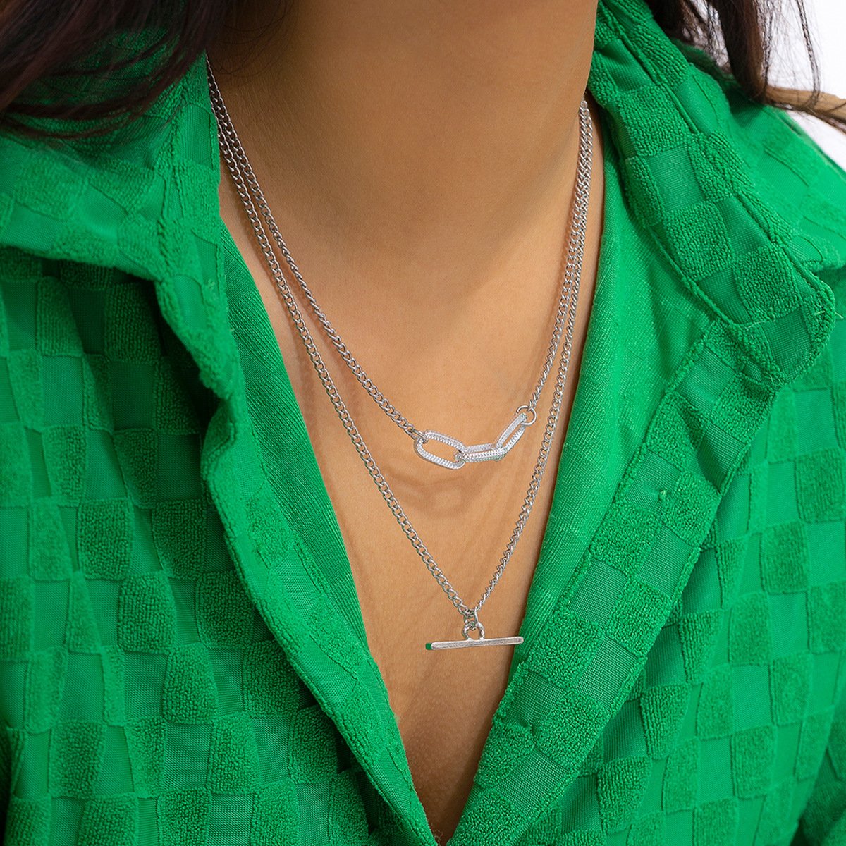 Jewelry Hip Hop Punk Metal Rod Chain Necklace Simple Indifferent Geometric Stacking Necklace