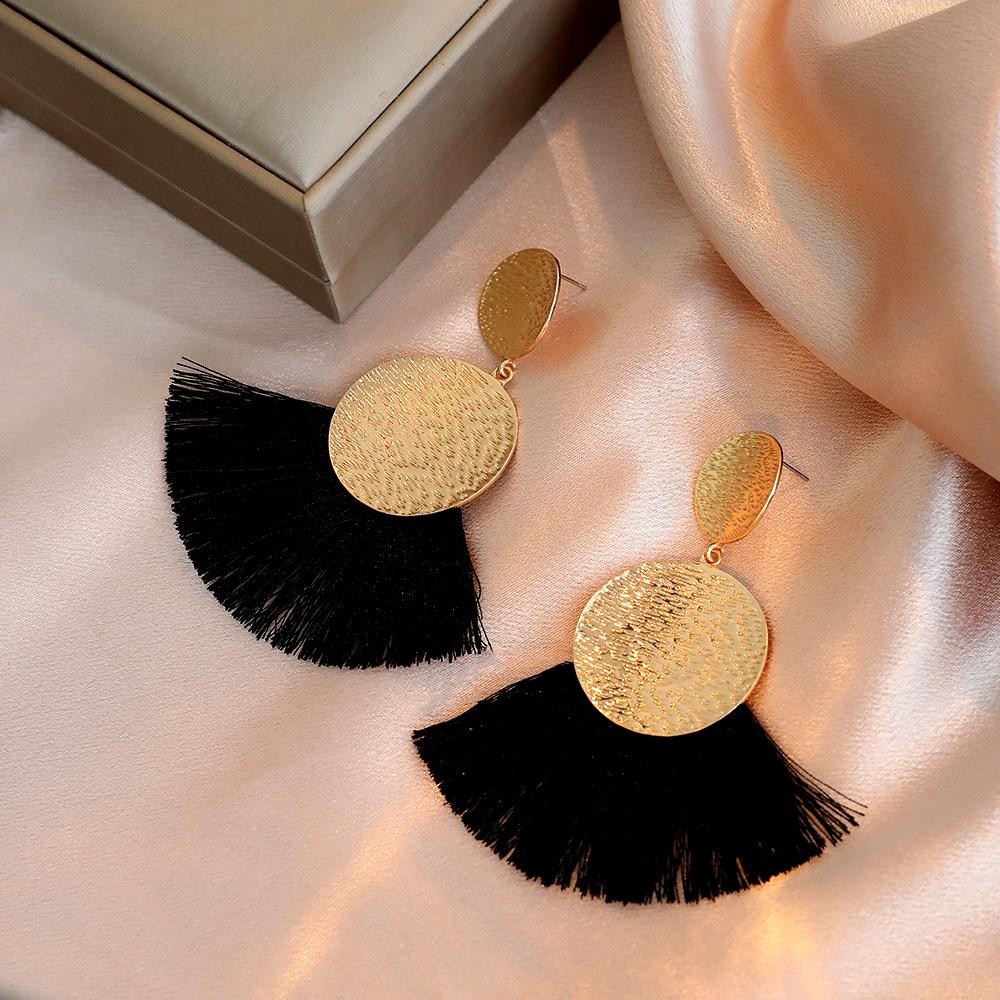 Exaggerated Metal Scalloped Tassel Earrings Bohemian Handmade Geometric Hollow Earrings Pop Jewelry