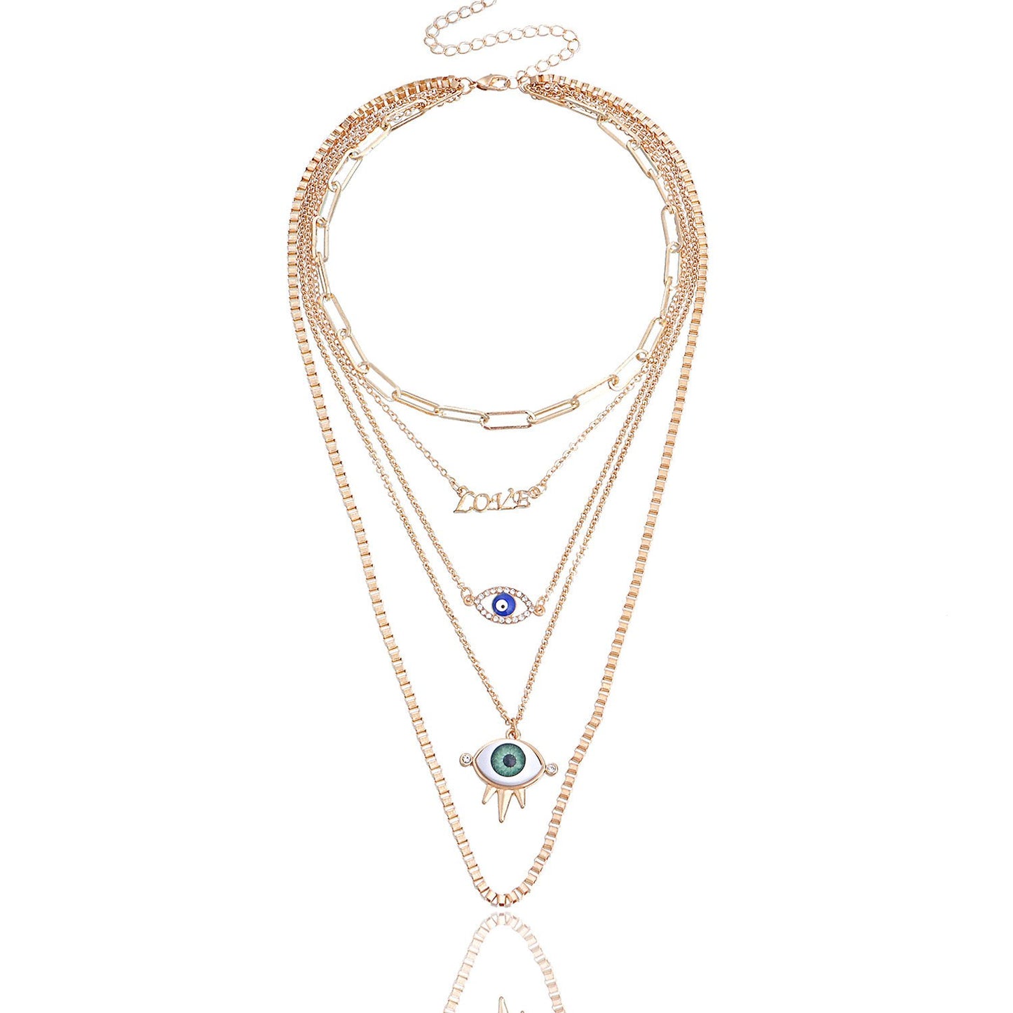 Jewelry trend multi-layer bamboo chain diamond blue eyes LOVE letter pendant necklace female