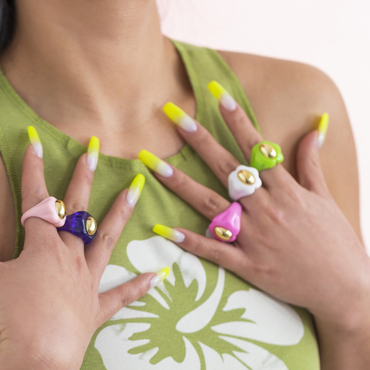 Jewelry Niche Candy Color Acrylic Flower Ring Simple Metal CCB Index Finger Ring Ring