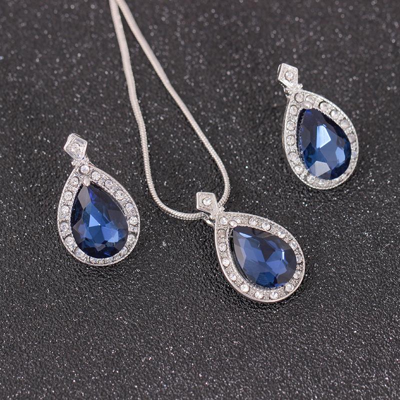 Jewelry Temperament Simple Water Drop Zircon Earrings Diamond Necklace Bridal Jewelry Fashion Set