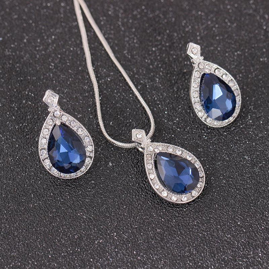 Jewelry Temperament Simple Water Drop Zircon Earrings Diamond Necklace Bridal Jewelry Fashion Set