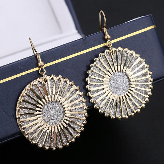 Fashion night trend OL double-layer swing earrings Ferris wheel disc frosted ear jewelry large circle earrings