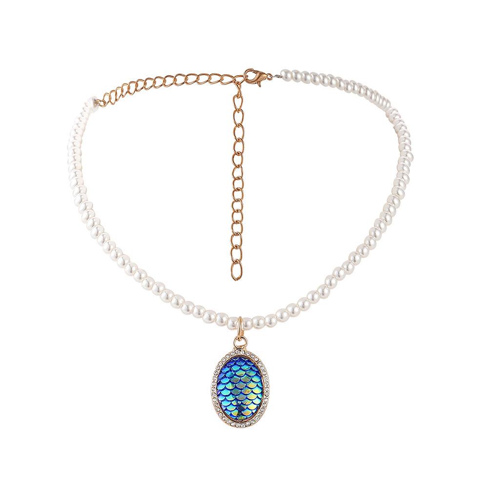Sexy Retro Mermaid Scale Pendant Fashion Fashion Elegant Temperament Cold Pearl Necklace