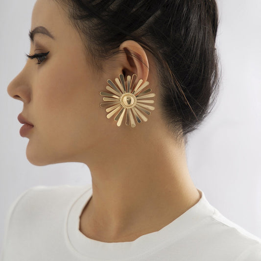 Jewelry cold personality exaggerated shiny metal earrings niche simple sunflower earrings women