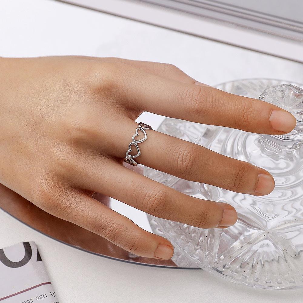 ins stainless steel hollow love design open ring fresh sweet simple fashion ladies ring