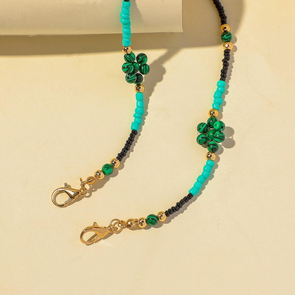 Fashion simple turquoise beaded flower mask chain necklace ins resin chain jewelry female