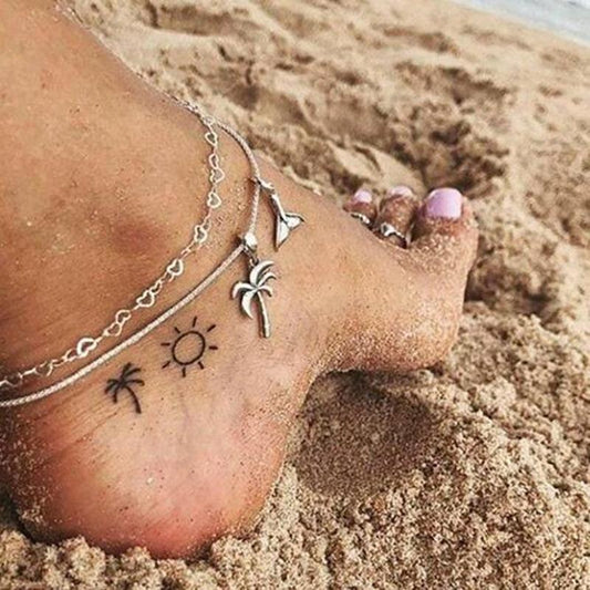 Fashion and simple alloy coconut tree fishtail foot decoration beach multi-layer anklet for women