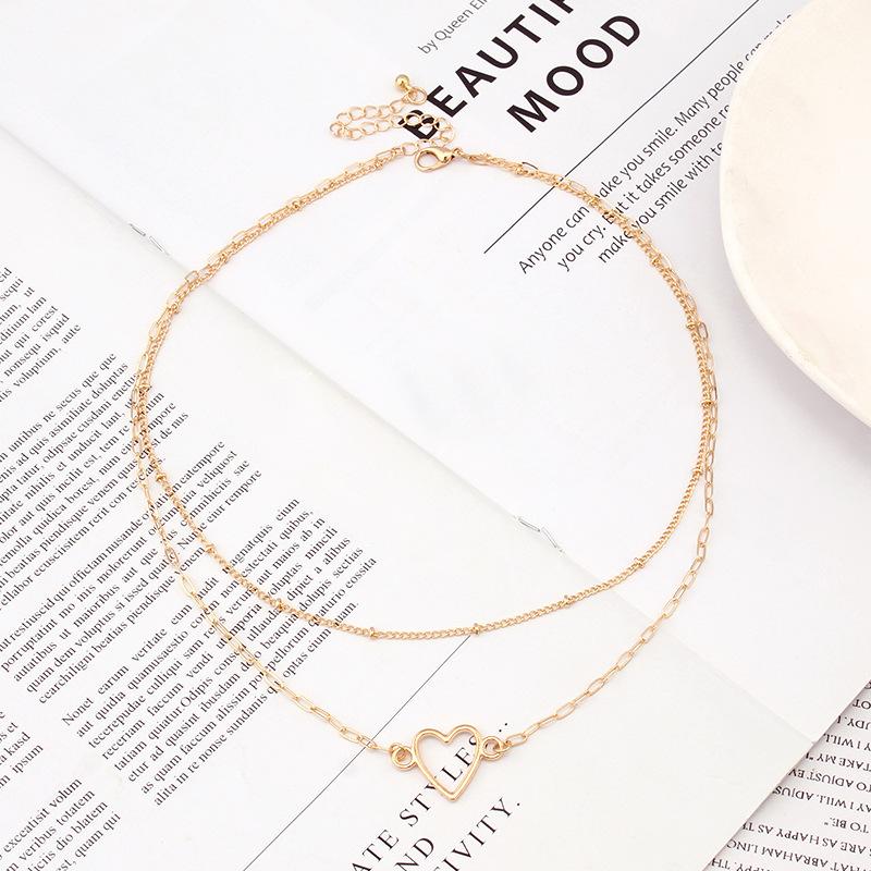 Jewelry simple double-layer chain trend clavicle chain all-match ins metal peach heart necklace