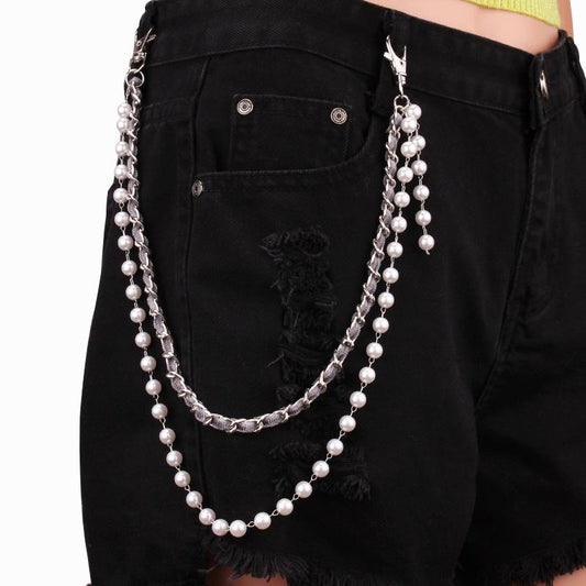 Jewelry Hand-woven Velvet Geometric Pearl Tassel Waist Chain Punk Casual Decorative Pants Chain