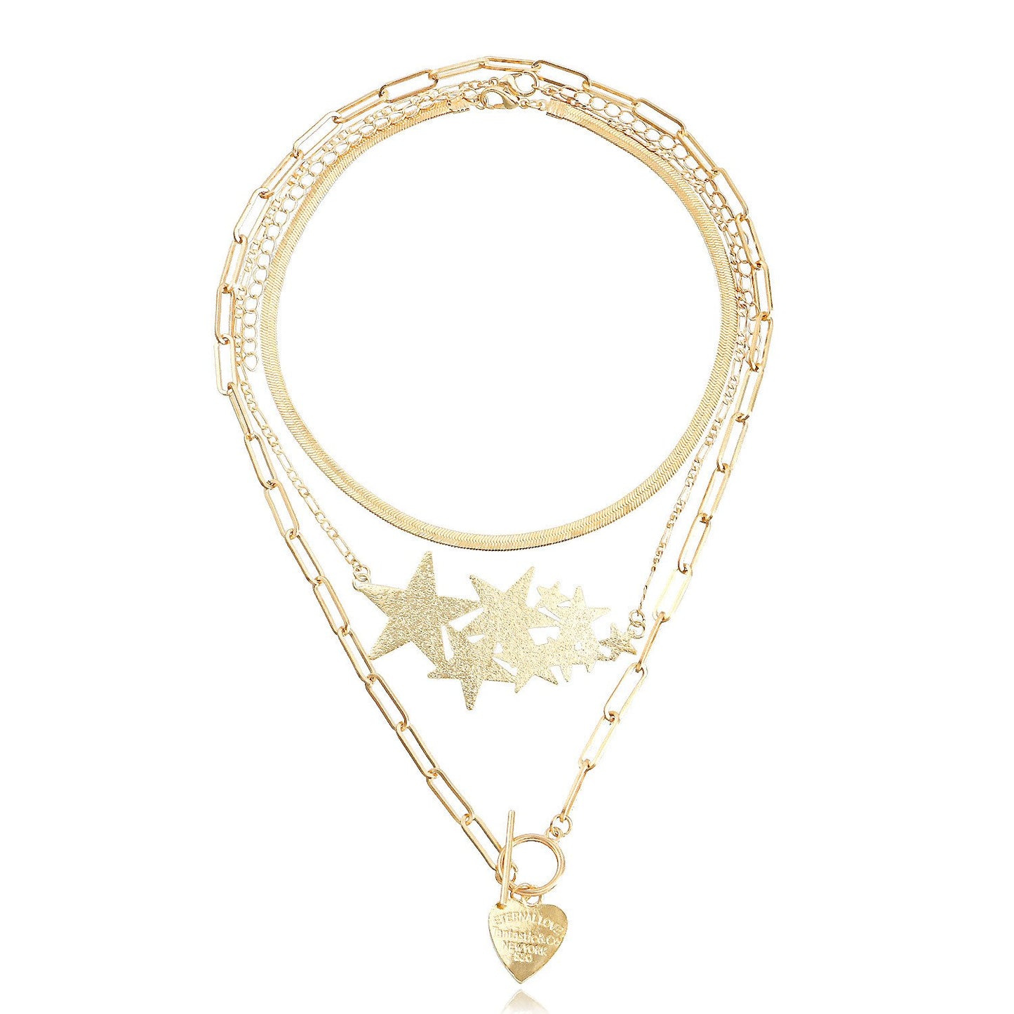 Retro fashion multi-layered simple love five-pointed star pendant necklace ins clavicle chain jewelry