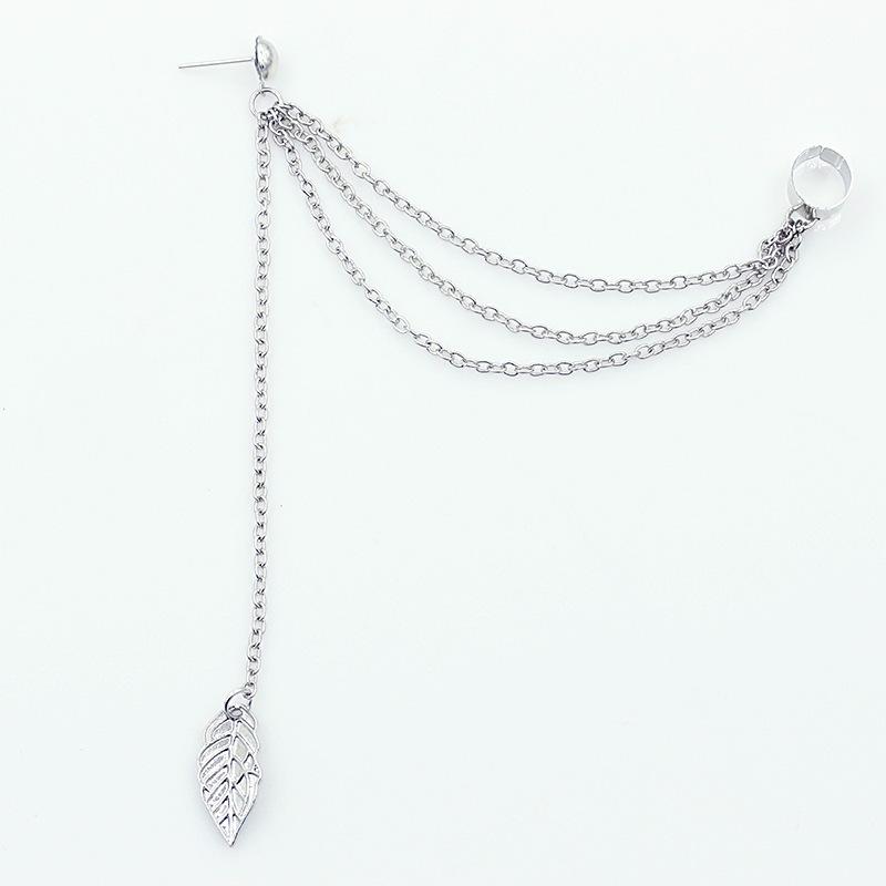 Personality Single Ear Clip Metal Leaf Leaf Tassel Ear Stud Ear Clip Jewelry