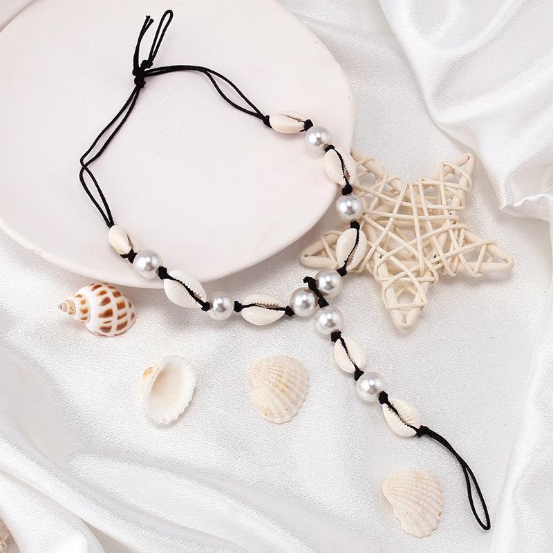 Jewelry Ethnic Handmade Shell Pearl Finger Anklet Female Simple Beach Weaving Foot Jewelry Female