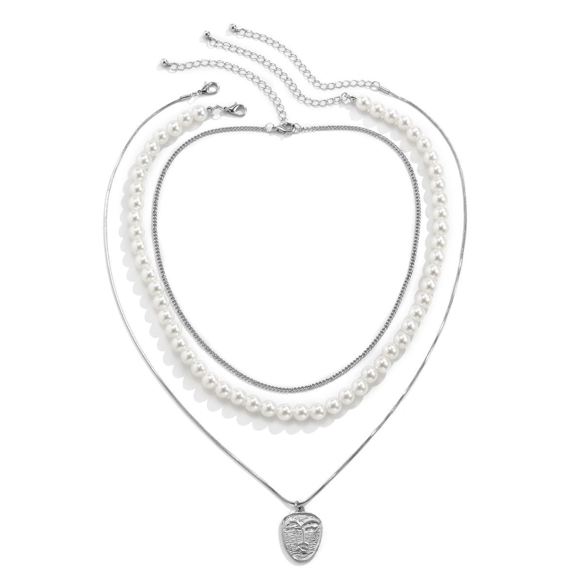Jewelry Temperament Imitation Pearl Portrait Set Necklace Female Retro Thin Chain Stacked Geometric Necklace