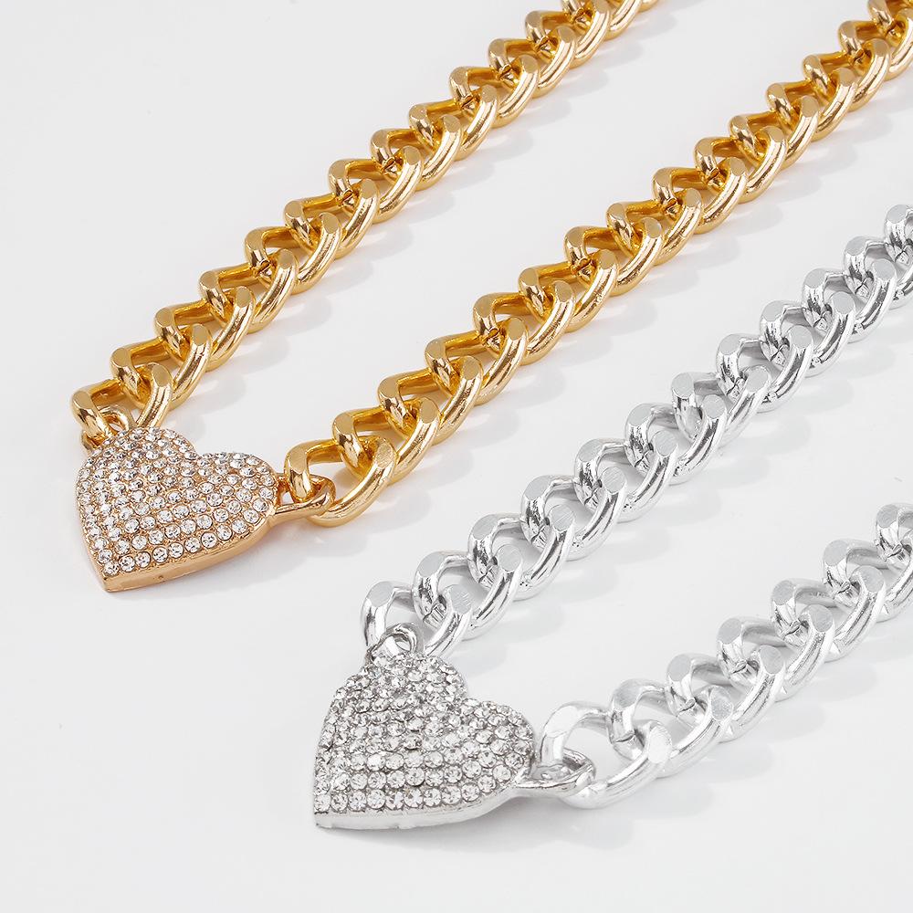 N865 Exaggerated Thick Chain Necklace Diamond Geometric Love Fashion Necklace Street Style Trendy Hip Hop Necklace