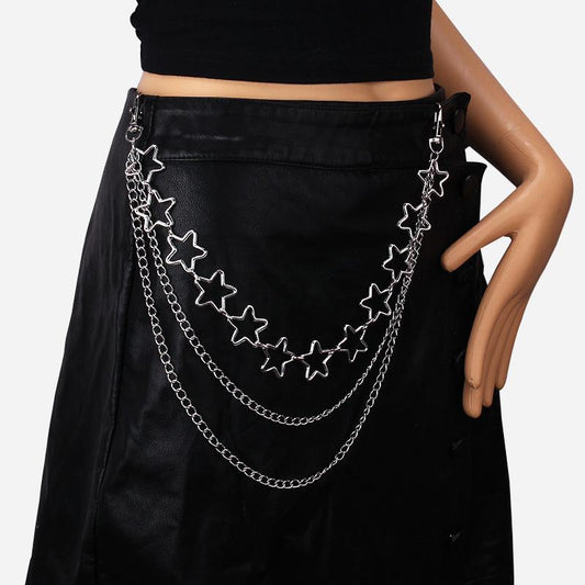 Fashion five-pointed star personality waist chain trend hip-hop metal pants chain multi-layer chain accessories