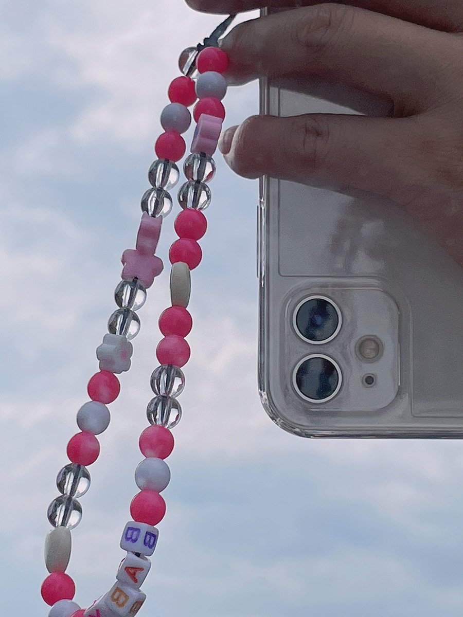 Trendy Mushroom Imitation Pearl Tassel Mobile Phone Chain Fashion Street Shot Contrasting Color Smiley Alphabet Mobile Phone Ornament