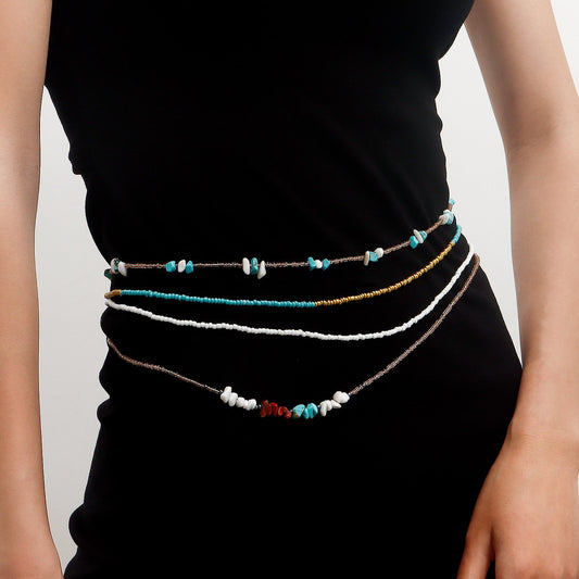 Jewelry Bohemian color rice beads turquoise multi-layer waist chain female ins hit color beaded body chain