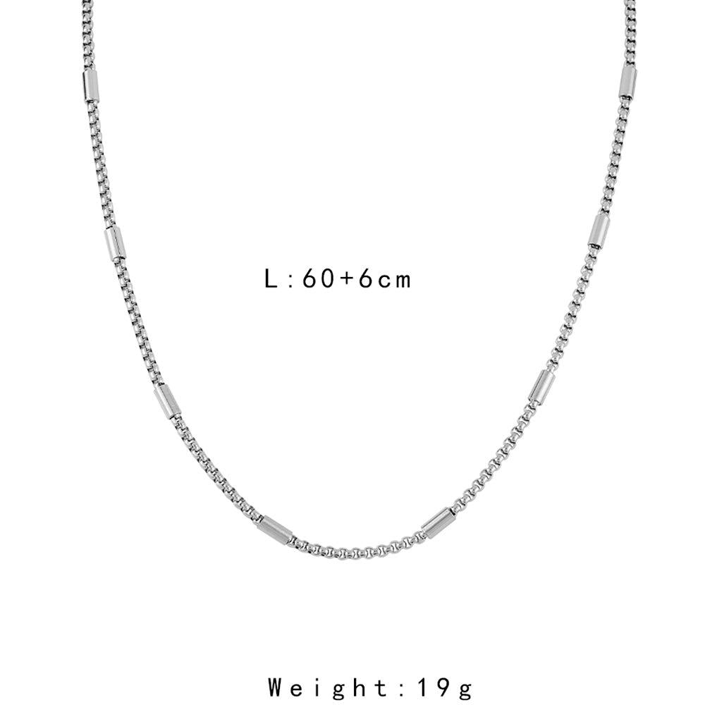Fashion Simple Men's Stainless Steel Square Pearl Bamboo Single Chain Necklace Versatile Personality