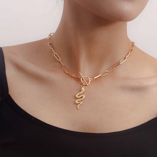 Jewelry Simple Retro Back-shaped Chain Tassel Necklace Female OT Buckle Snake Pendant Necklace Niche Design