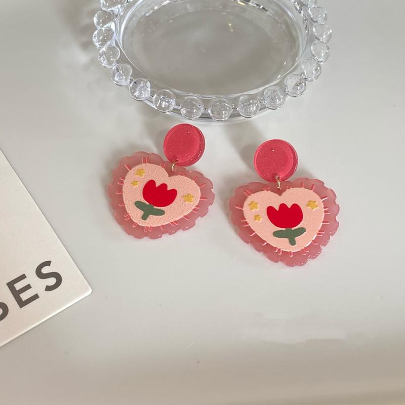 Spring and summer ins acrylic color flower earrings cute girly tulip earrings earrings silver needles
