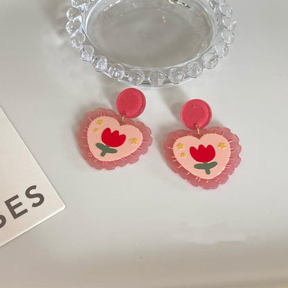 Spring and summer ins acrylic color flower earrings cute girly tulip earrings earrings silver needles
