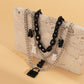 Jewelry retro metal lock-shaped multi-layer necklace female sweet cool black and white color matching bear tassel necklace