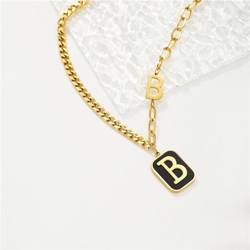 B letter necklace thick chain B font sweater chain 21 years niche design hip-hop black brand