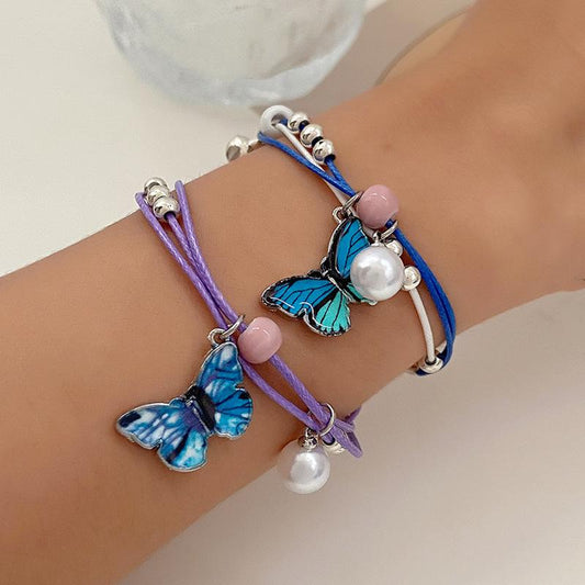 Ins Blue Butterfly Bracelet Female Fashion Temperament Mori Super Fairy Woven Butterfly Bracelet Girlfriend Bracelet